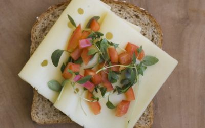 Sandwich med gulost, friske urter og paprika