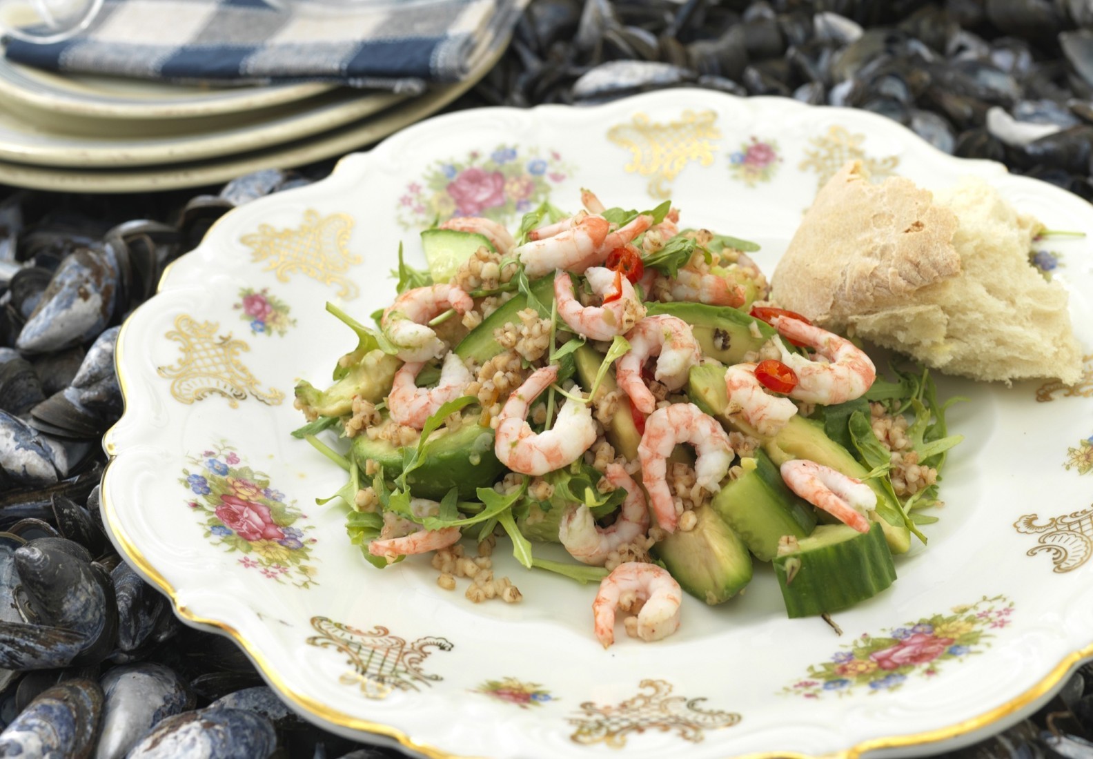 oppskrift på Skalldyrsalat med byggris