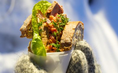 Blings med leverpostei og bacon