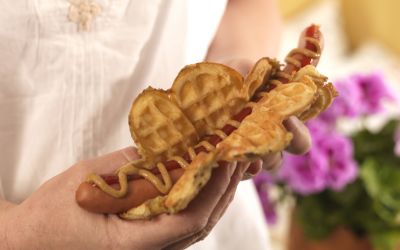 oppskrift på Potetvafler og pølser