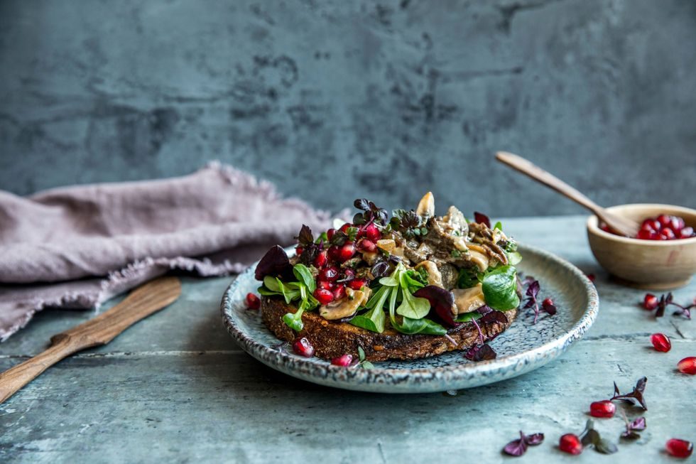 Smørbrød med reinsdyrskav og kremet sopp
