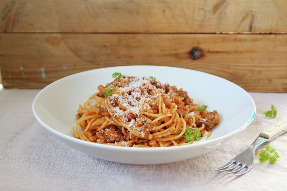 Spagetti med kjøttdeig og byggryn