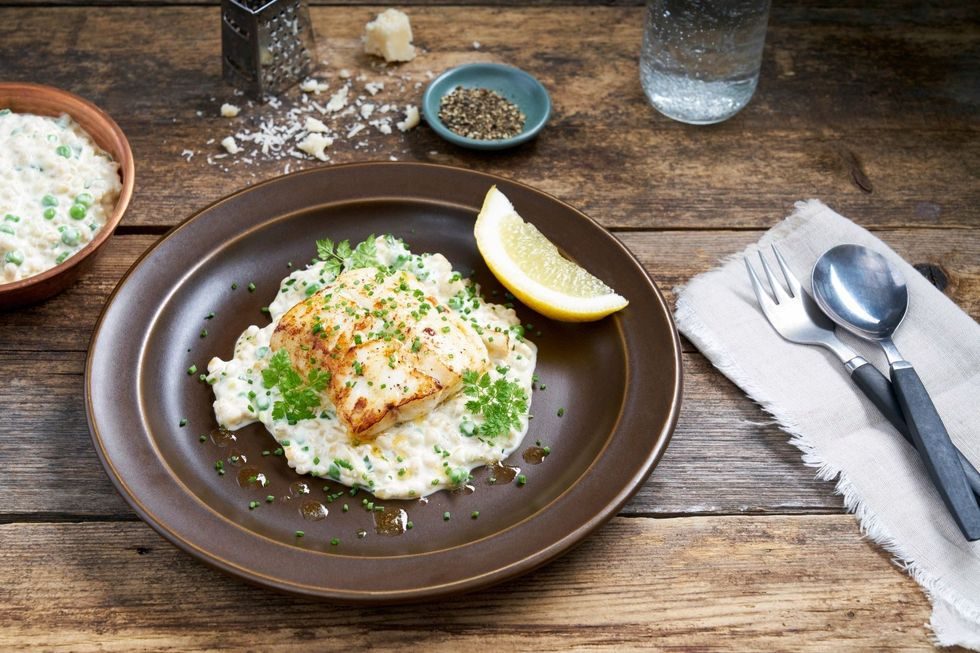 Byggrisotto med fisk til middag