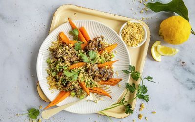 Byggsalat med ovnsbakt søtpotet