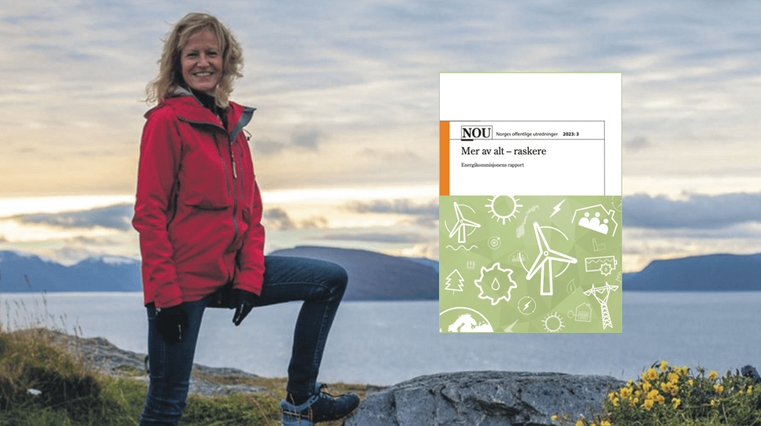 Gudrun Rollefsen i Hammerfest Energi sammen med Energikommisjonens rapport.