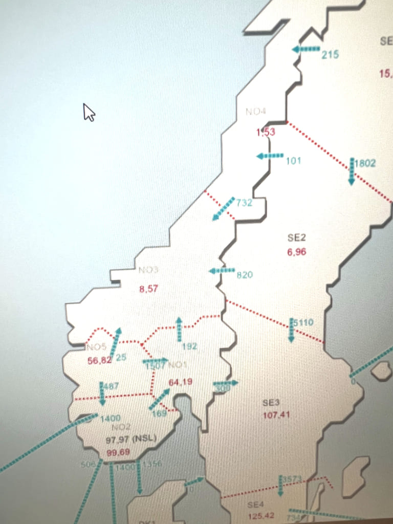 Her ser vi et eksempel på at alle pilene peker inn mot NO3 om kvelden den 29 september 2025