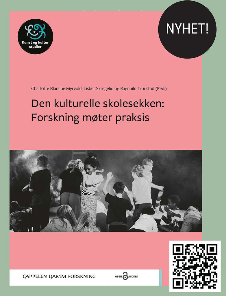 Utsnitt av flyer for antologien "Den kulturelle skolesekken: Forskning møter praksis"