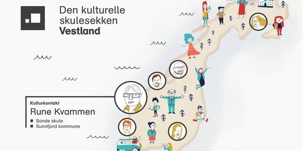 Tegnet norgeskart. Rune Kvammen uthevet