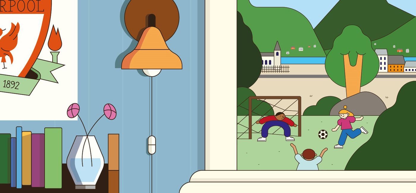 Utsnitt av bokomslag, som viser barn på en fotballbane