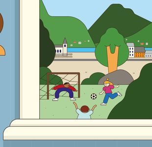 Utsnitt av bokomslag, som viser barn på en fotballbane