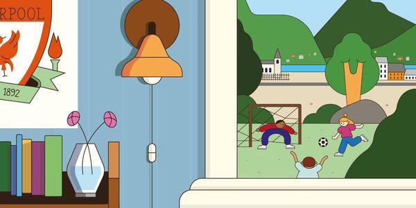 Utsnitt av bokomslag, som viser barn på en fotballbane