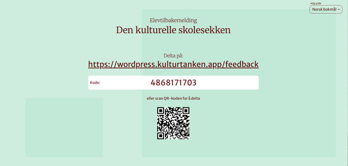 Skjermbilde fra tilbakemeldingsskjema.