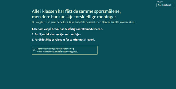 Skjermbilde fra tilbakemeldingsskjema.