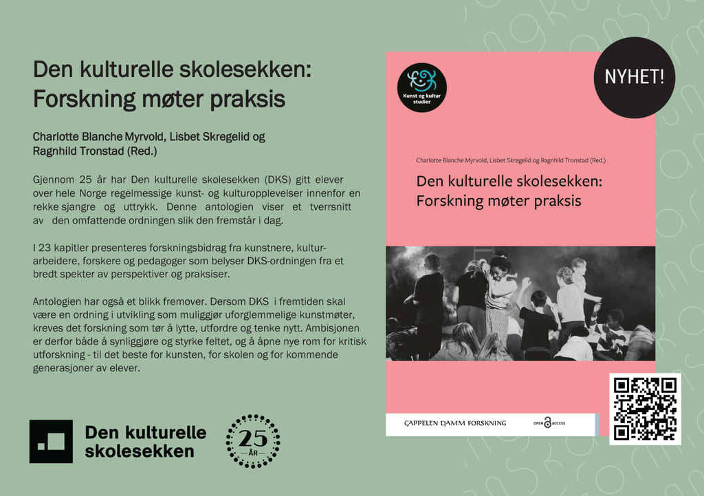 Flyer for antologien "Den kulturelle skolesekken: Forskning møter praksis