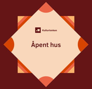 En grafisk plakat med teksten "åpent hus".