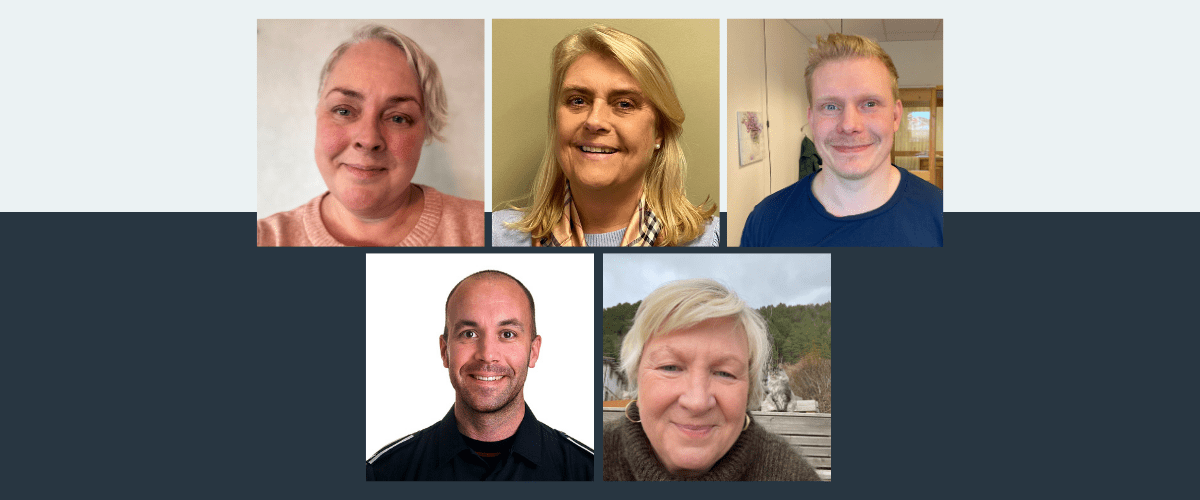 Fem medlemmer svarer på spørsmål om arbeidsglede.