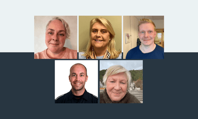 Fem medlemmer svarer på spørsmål om arbeidsglede.