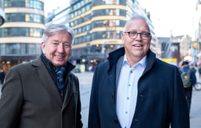 Stein Zander og Audun Ingvartsen i Storgata i Oslo.
