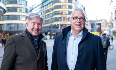 Stein Zander og Audun Ingvartsen i Storgata i Oslo.