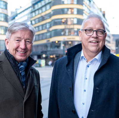 Stein Zander og Audun Ingvartsen i Storgata i Oslo.