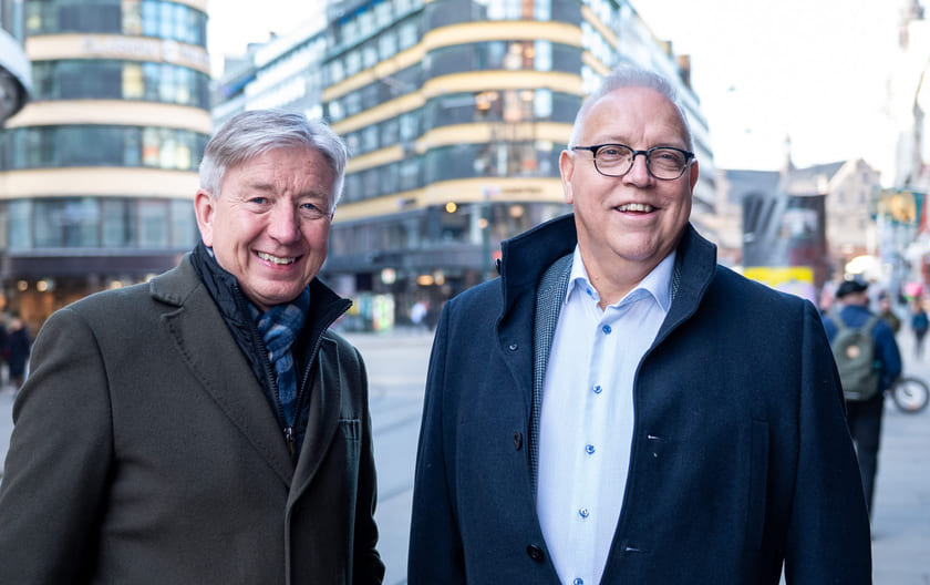Stein Zander og Audun Ingvartsen i Storgata i Oslo.