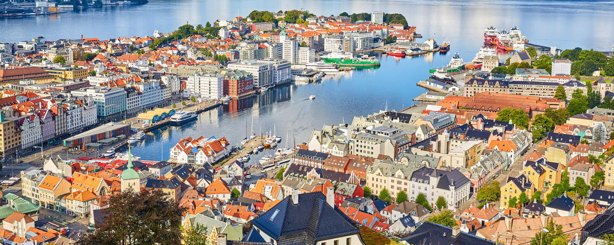 Oversiktsbilde av Bryggen i Bergen.