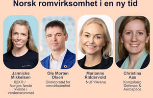Oversikt med portrettfoto o og navn på innlederne på møtet Norsk romvirksomhet i en ny tid